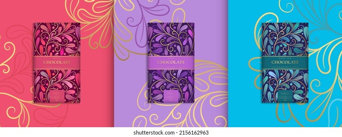 Luxury packaging design of chocolate bars. Vintage vector ornament template. Elegant, classic elements. Great for food, drink and other package types. Can be used for background and wallpaper.