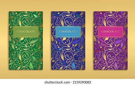 Diseño de embalaje de lujo de barras de chocolate. Plantilla de ornamento vectorial vintage. Elementos elegantes y clásicos. Ideal para comidas, bebidas y otros paquetes. Se puede usar para fondo y fondo de pantalla.