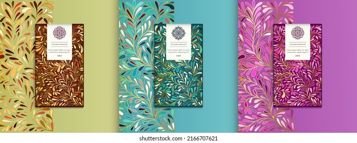 Luxury packaging design of chocolate bars. Vintage vector ornament template. Elegant, classic elements. Great for food, drink and other package types. Can be used for background and wallpaper.