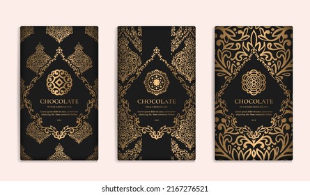 Luxury packaging design of chocolate bars. Vintage vector ornament template. Elegant, classic elements. Great for food, drink and other package types. Can be used for background and wallpaper.