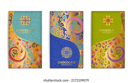 Luxury packaging design of chocolate bars. Vintage vector ornament template. Elegant, classic elements. Great for food, drink and other package types. Can be used for background and wallpaper.