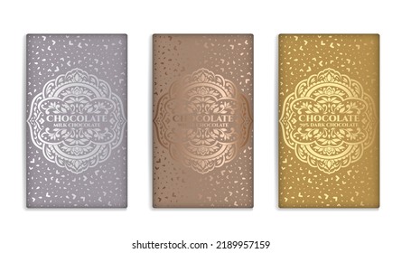 Diseño de embalaje de lujo de barras de chocolate. Plantilla de ornamento vectorial vintage. Elementos elegantes y clásicos. Ideal para comidas, bebidas y otros paquetes. Se puede usar para fondo y fondo de pantalla.