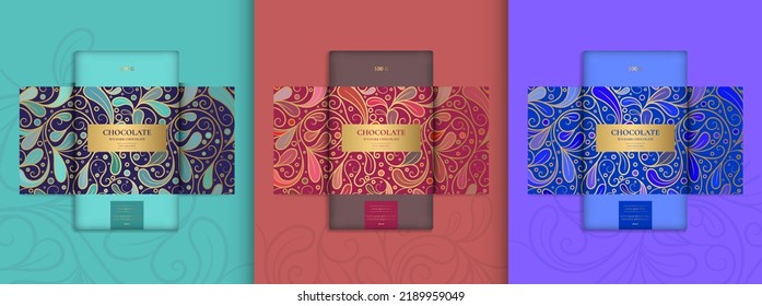 Luxury packaging design of chocolate bars. Vintage vector ornament template. Elegant, classic elements. Great for food, drink and other package types. Can be used for background and wallpaper.