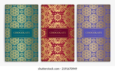 Luxury packaging design of chocolate bars. Vintage vector ornament template. Elegant, classic elements. Great for food, drink and other package types. Can be used for background and wallpaper.