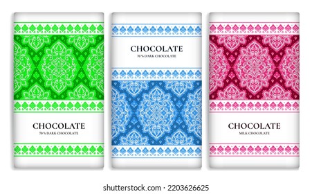 Luxury packaging design of chocolate bars. Vintage vector ornament template. Elegant, classic elements. Great for food, drink and other package types. Can be used for background and wallpaper.