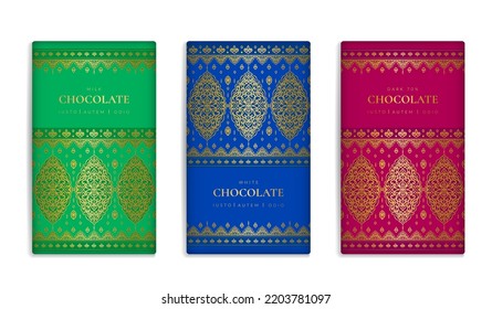 Luxury packaging design of chocolate bars. Vintage vector ornament template. Elegant, classic elements. Great for food, drink and other package types. Can be used for background and wallpaper.