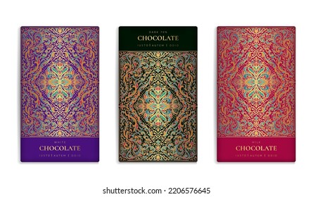 Luxury packaging design of chocolate bars. Vintage vector ornament template. Elegant, classic elements. Great for food, drink and other package types. Can be used for background and wallpaper.