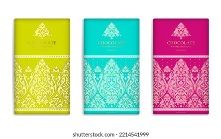 Luxury packaging design of chocolate bars. Vintage vector ornament template. Elegant, classic elements. Great for food, drink and other package types. Can be used for background and wallpaper.