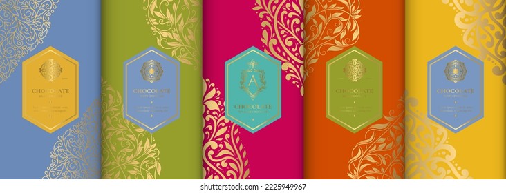 Luxury packaging design of chocolate bars. Vintage vector ornament template. Elegant, classic elements. Great for food, drink and other package types. Can be used for background and wallpaper.