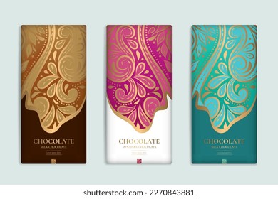 Luxury packaging design of chocolate bars. Vintage vector ornament template. Elegant, classic elements. Great for food, drink and other package types. Can be used for background and wallpaper.