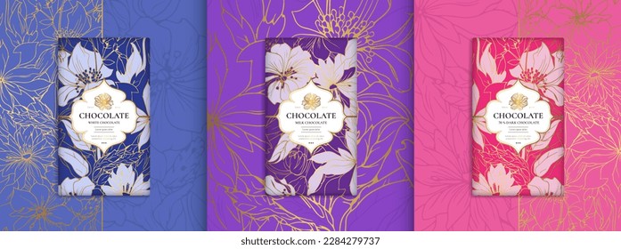 Diseño de embalaje de lujo de barras de chocolate. Plantilla de ornamento vectorial vintage. Elementos elegantes y clásicos. Ideal para comidas, bebidas y otros paquetes. Se puede usar para fondo y fondo de pantalla.