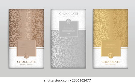 Luxury packaging design of chocolate bars. Vintage vector ornament template. Elegant, classic elements. Great for food, drink and other package types. Can be used for background and wallpaper.