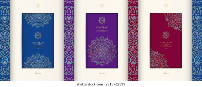 Luxury packaging design of chocolate bars. Vintage vector ornament template. Elegant, classic elements. Great for food, drink and other package types. Can be used for background and wallpaper.