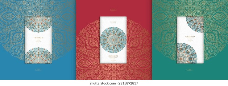 Luxury packaging design of chocolate bars. Vintage vector ornament template. Elegant, classic elements. Great for food, drink and other package types. Can be used for background and wallpaper.