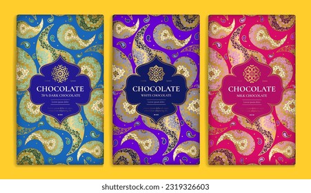 Luxury packaging design of chocolate bars. Vintage vector ornament template. Elegant, classic elements. Great for food, drink and other package types. Can be used for background and wallpaper.