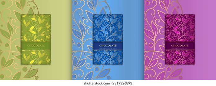 Luxury packaging design of chocolate bars. Vintage vector ornament template. Elegant, classic elements. Great for food, drink and other package types. Can be used for background and wallpaper.