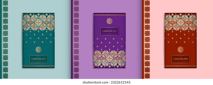 Luxury packaging design of chocolate bars. Vintage vector ornament template. Elegant, classic elements. Great for food, drink and other package types. Can be used for background and wallpaper.