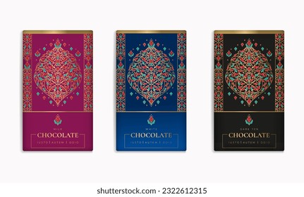 Luxury packaging design of chocolate bars. Vintage vector ornament template. Elegant, classic elements. Great for food, drink and other package types. Can be used for background and wallpaper.