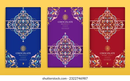 Luxury packaging design of chocolate bars. Vintage vector ornament template. Elegant, classic elements. Great for food, drink and other package types. Can be used for background and wallpaper.