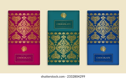 Luxury packaging design of chocolate bars. Vintage vector ornament template. Elegant, classic elements. Great for food, drink and other package types. Can be used for background and wallpaper.