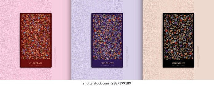 Luxury packaging design of chocolate bars. Vintage vector ornament template. Elegant, classic elements. Great for food, drink and other package types. Can be used for background and wallpaper.