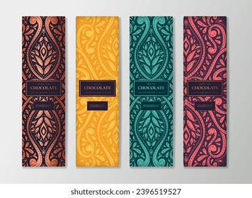 Luxury packaging design of chocolate bars. Vintage vector ornament template. Elegant, classic elements. Great for food, drink and other package types. Can be used for background and wallpaper.