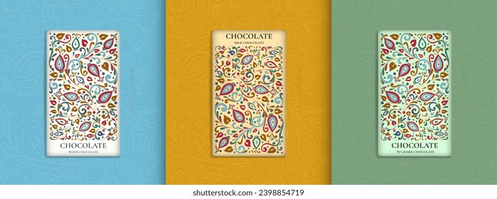 Luxury packaging design of chocolate bars. Vintage vector ornament template. Elegant, classic elements. Great for food, drink and other package types. Can be used for background and wallpaper.