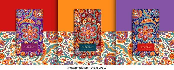 Luxury packaging design of chocolate bars. Vintage vector ornament template. Elegant, classic elements. Great for food, drink and other package types. Can be used for background and wallpaper.