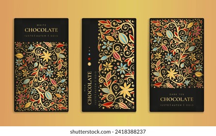 Luxury packaging design of chocolate bars. Vintage vector ornament template. Elegant, classic elements. Great for food, drink and other package types. Can be used for background and wallpaper.