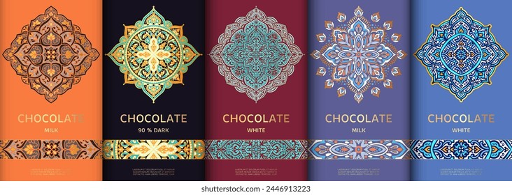 Luxury packaging design of chocolate bars. Vintage vector ornament template. Elegant, classic elements. Great for food, drink and other package types. Can be used for background and wallpaper.