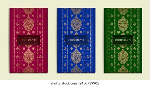 Luxury packaging design of chocolate bars. Vintage vector ornament template. Elegant, classic elements. Great for food, drink and other package types. Can be used for background and wallpaper.