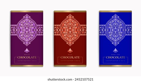 Luxury packaging design of chocolate bars. Vintage vector ornament template. Elegant, classic elements. Great for food, drink and other package types. Can be used for background and wallpaper.