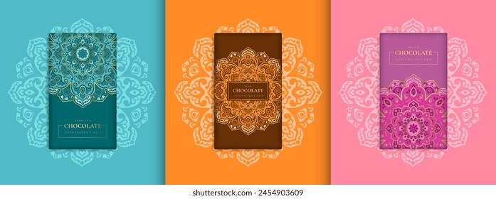 Diseño de embalaje de lujo de barras de chocolate. Plantilla de adorno de Vector Antiguas. Elementos elegantes y clásicos. Ideal para comida, bebida y otros tipos de paquetes. Se puede utilizar para el fondo y el Fondo de pantalla.