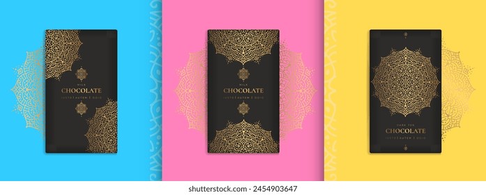 Luxury packaging design of chocolate bars. Vintage vector ornament template. Elegant, classic elements. Great for food, drink and other package types. Can be used for background and wallpaper.