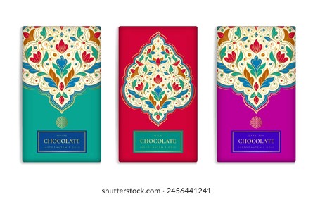 Luxury packaging design of chocolate bars. Vintage vector ornament template. Elegant, classic elements. Great for food, drink and other package types. Can be used for background and wallpaper.