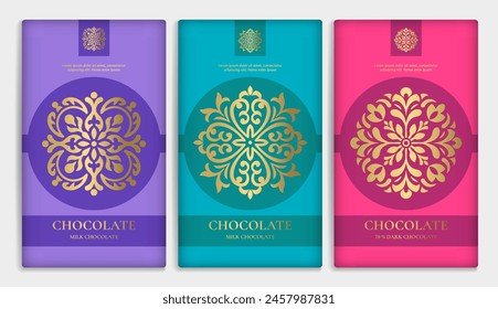 Luxury packaging design of chocolate bars. Vintage vector ornament template. Elegant, classic elements. Great for food, drink and other package types. Can be used for background and wallpaper.