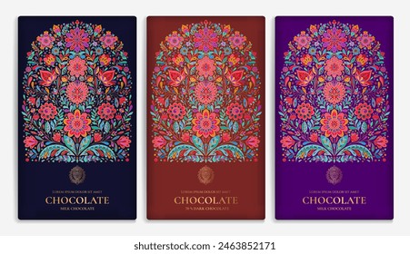 Diseño de embalaje de lujo de barras de chocolate. Plantilla de adorno de Vector Antiguas. Elementos elegantes y clásicos. Ideal para comida, bebida y otros tipos de paquetes. Se puede utilizar para el fondo y el Fondo de pantalla.