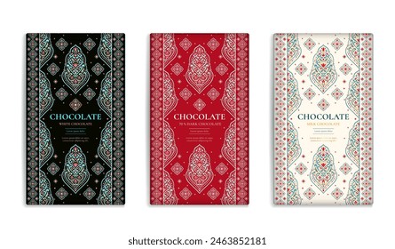 Diseño de embalaje de lujo de barras de chocolate. Plantilla de adorno de Vector Antiguas. Elementos elegantes y clásicos. Ideal para comida, bebida y otros tipos de paquetes. Se puede utilizar para el fondo y el Fondo de pantalla.