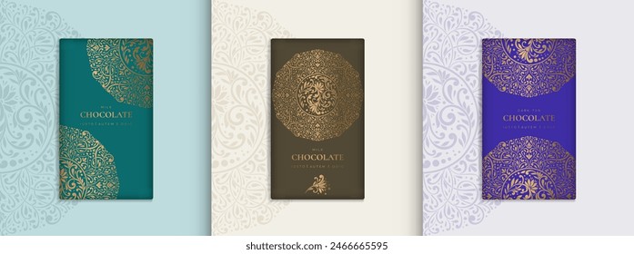 Luxury packaging design of chocolate bars. Vintage vector ornament template. Elegant, classic elements. Great for food, drink and other package types. Can be used for background and wallpaper.