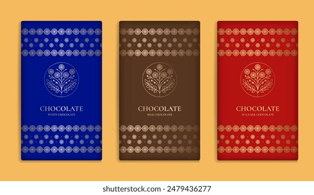 Luxury packaging design of chocolate bars. Vintage vector ornament template. Elegant, classic elements. Great for food, drink and other package types. Can be used for background and wallpaper.