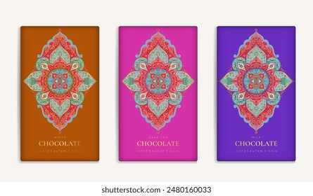 Luxury packaging design of chocolate bars. Vintage vector ornament template. Elegant, classic elements. Great for food, drink and other package types. Can be used for background and wallpaper.