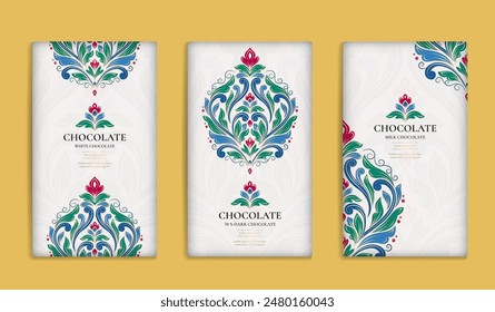 Luxury packaging design of chocolate bars. Vintage vector ornament template. Elegant, classic elements. Great for food, drink and other package types. Can be used for background and wallpaper.