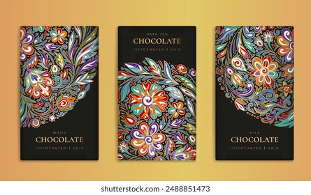 Luxury packaging design of chocolate bars. Vintage vector ornament template. Elegant, classic elements. Great for food, drink and other package types. Can be used for background and wallpaper.