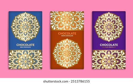 Luxury packaging design of chocolate bars. Vintage vector ornament template. Elegant, classic elements. Great for food, drink and other package types. Can be used for background and wallpaper.
