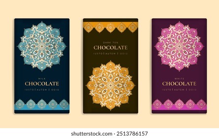 Luxury packaging design of chocolate bars. Vintage vector ornament template. Elegant, classic elements. Great for food, drink and other package types. Can be used for background and wallpaper.