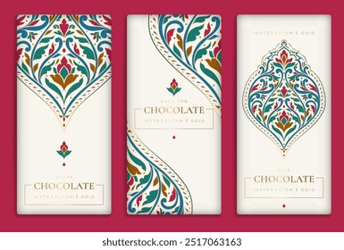 Luxury packaging design of chocolate bars. Vintage vector ornament template. Elegant, classic elements. Great for food, drink and other package types. Can be used for background and wallpaper.