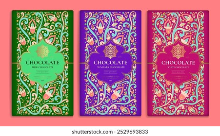 Luxury packaging design of chocolate bars. Vintage vector ornament template. Elegant, classic elements. Great for food, drink and other package types. Can be used for background and wallpaper.