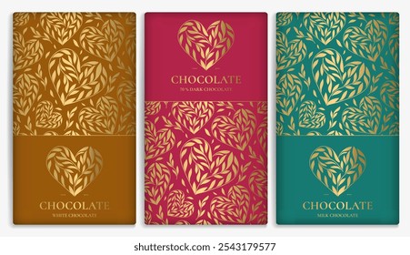 Design de embalagem de luxo de barras de chocolate. Modelo de ornamento de vetor vintage. Elementos elegantes e clássicos. Ótimo para alimentos, bebidas e outros tipos de embalagens. Pode ser usado para fundo e papel de parede.