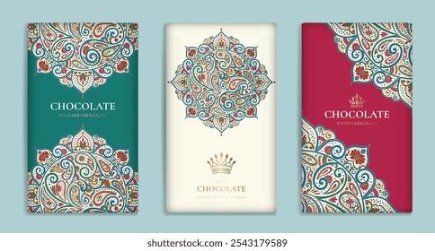 Luxury packaging design of chocolate bars. Vintage vector ornament template. Elegant, classic elements. Great for food, drink and other package types. Can be used for background and wallpaper.