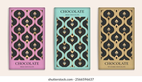 Luxury packaging design of chocolate bars. Vintage vector ornament template. Elegant, classic elements. Great for food, drink and other package types. Can be used for background and wallpaper.